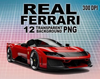 Ferrari Car Clipart Bundle: 12 Realistic Sports Car PNGs (Digital Download)