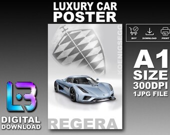 Koenigsegg REGERA Luxury Car Poster Printable Wall Art A1 Size Digital Download