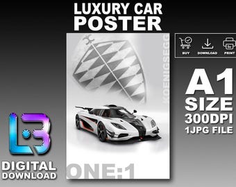 Koenigsegg ONE 1 Luxury Car Poster Printable Wall Art A1 Size Digital Download