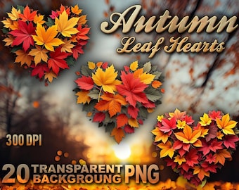 Autumn Leaf Hearts PNG Clipart 2K Pack