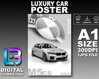 BMW M5 CS 2022 Luxury Car Poster Printable Wall Art A1 Size Digital Download