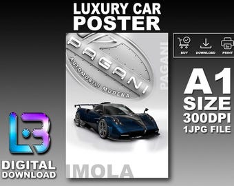 Pagani IMOLA Luxury Car Poster Printable Wall Art A1 Size Digital Download