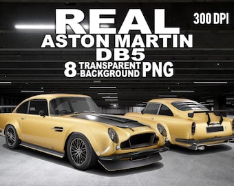 Aston Martin DB5 Clipart Set | Classic Car PNG, 2K Resolution