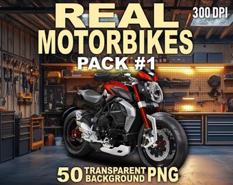 Motorbike Clipart PNG Bundle Pack 1: Real Racing Motorcycles, Transparent Illustrations (Digital Download)