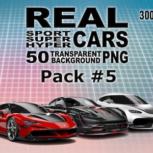 50 Premium Transparent Real Cars Clipart, PNG, Design, Vector graphics, Digital, 300 DPI, 2K+, Sport, Racing, Super Car, Hyper Car, Pack 5