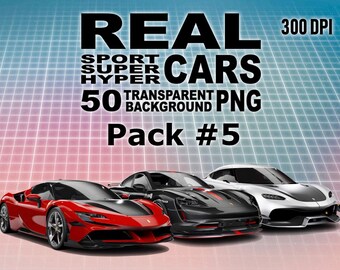 50 Sports Car Clipart, Transparent PNG Graphics (Digital)