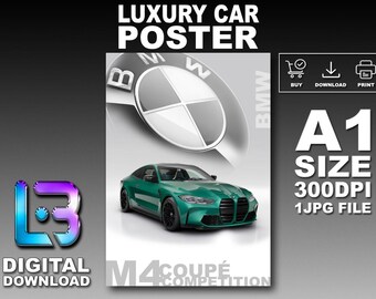 BMW M4 COMPETITION COUPÉ 2021 Luxury Car Poster Printable Wall Art A1 Size Digital Download