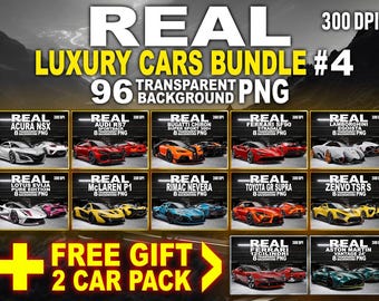 Luxury Cars Bundle #4, 96 Transparent PNG 300 DPI Supercar Clipart Pack