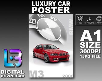 BMW M3 2000 Luxury Car Poster Printable Wall Art A1 Size Digital Download