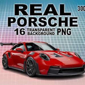 Porsche Car Clipart Bundle: 16 Realistic PNG Graphics (Digital Download
