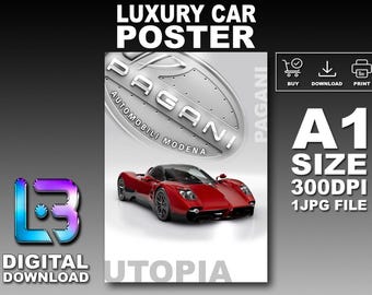 Pagani UTOPIA Luxury Car Poster Printable Wall Art A1 Size Digital Download