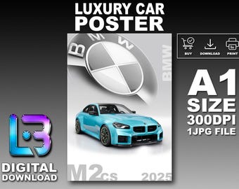 BMW M2 CS 2025 Luxury Car Poster Printable Wall Art A1 Size Digital Download