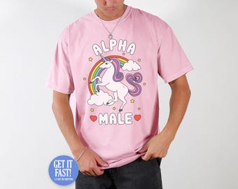 Camiseta Alfa Macho Divertido Meme Unicornio Regalo Unisex Broma Día del Padre Despedida de Soltero
