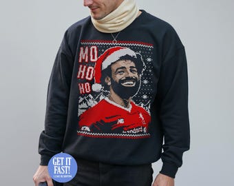Mo Ho Ho Noël pull pull sweat Salah Liverpool Football moche Noël cadeau papa fils unisexe