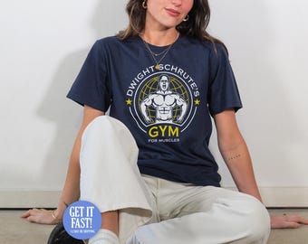 Dwight Schrute’s Gym For Muscles T-Shirt Funny US Office Dwight’s Gym Bodybuilder Fitness Weightlifting Squat Gift
