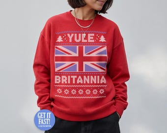 Sudadera navideña Yule Britannia, suéter, sudadera, política del Reino Unido, Gran Bretaña, Inglaterra, divertida, unisex