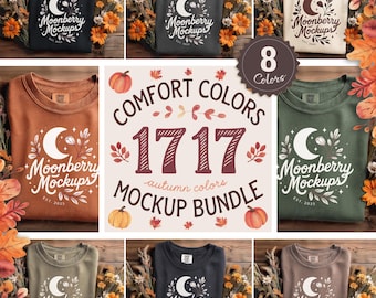 Pacchetto di mockup Comfort Colors 1717, mockup di maglietta in piano, mockup di maglietta piegata, mockup autunnale C1717, mockup di maglietta stagionale