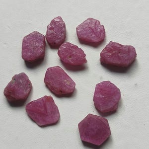 Natural African Ruby Rough Slices Lot – 41.80 Carat, 10 Pieces, Pink-Red Ruby Slice Gemstones, Unpolished Rough