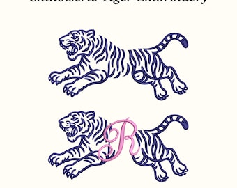 Chinoiserie Tiger Monogram Embroidery Design – 3 Sizes, EMB File Included – Instant Download