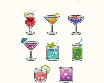 Cocktail Embroidery Design Set: Summer Drinks Decor (Digital EMB Files Included