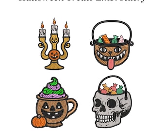 Halloween Treats Embroidery Designs: Skull, Jack O'Lantern (EMB Files)