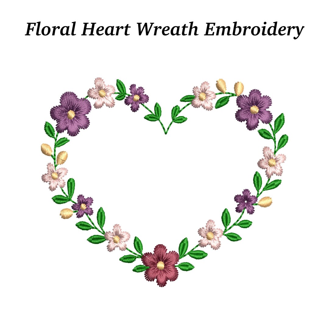 Floral Heart Wreath Embroidery Design | Romantic Flower Frame | EMB ...