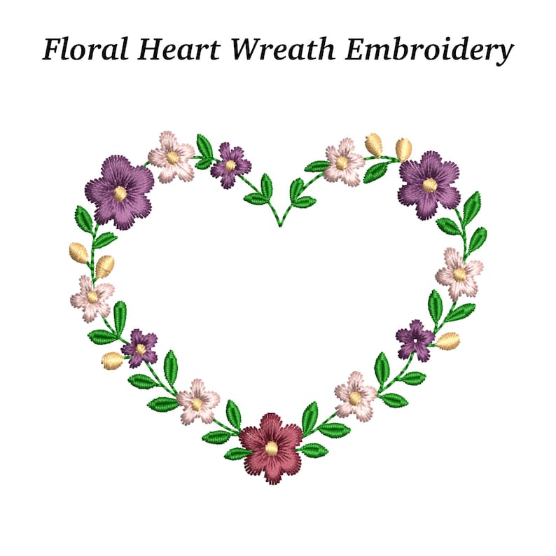 Floral Heart Wreath Embroidery Design | Romantic Flower Frame | EMB ...
