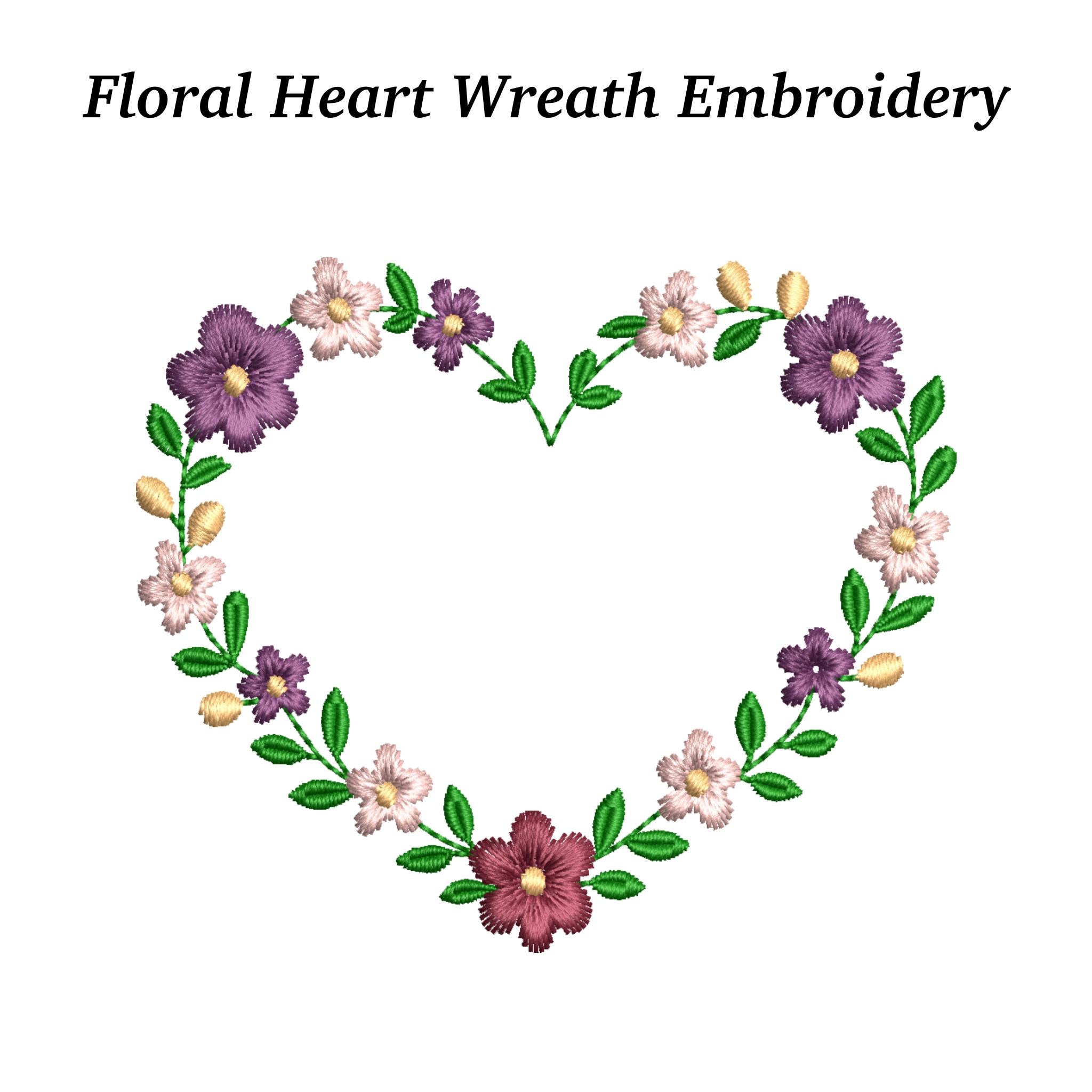 Floral Heart Wreath Embroidery Design | Romantic Flower Frame | EMB ...