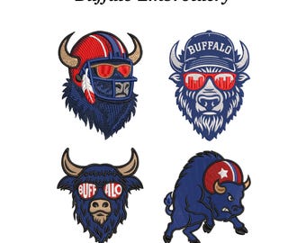 Buffalo Football Embroidery Designs Set, 4 Styles of Buffalo Mascot EMB Files Included – Instant Download