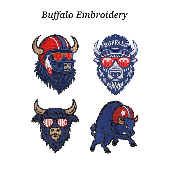 Buffalo Football Embroidery Designs Set, 4 Styles of Buffalo Mascot EMB Files Included – Instant Download