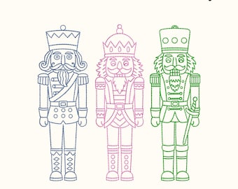 Nutcracker Soldiers Outline Embroidery Design, 3 Sizes, Christmas File, EMB File Included, Instant Download