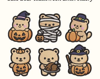 Halloween Bear Embroidery Design: 6 Chibi Costumes, 3 Sizes (EMB Included)