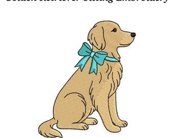 Diseño de bordado de Golden Retriever / Archivo de bordado a máquina de perro sentado / Regalo para amantes de las mascotas / Archivo EMB incluido