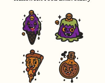 Hallowee Food Poison Embroidery Design - 4 Spooky Snacks, 3 Sizes, EMB Included