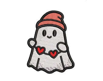 Valentine Ghost Embroidery Design, Kawaii Heart Pattern (EMB Included)