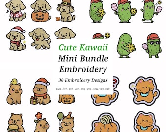 Kawaii Chibi Embroidery Designs – Capybara, Cat, Puppy (EMB Included)