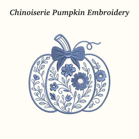 Chinoiserie Pumpkin Embroidery Design, Fall Halloween Decor, 3 Sizes, EMB Files Included - Instant Download