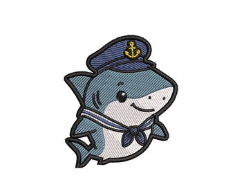 Disegno da ricamo di uno squalo nautico, file da ricamo a macchina di uno squalo oceanico, grazioso motivo di un animale marino, download immediato