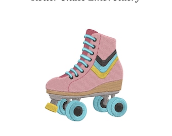 Diseño de bordado de patines: Zapato de patinaje retro en tonos pastel (descarga instantánea EMB incluida)