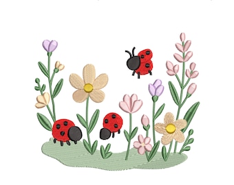 Summer Wildflowers Embroidery Design – Floral Meadow Digital Embroidery File, Instant Download, EMB Included