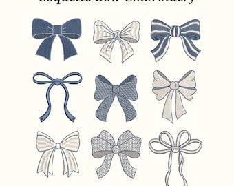 Conjunto de diseños de bordado Coquette Bow: 9 patrones de cintas vintage (descarga digital, archivo EMB incluido)