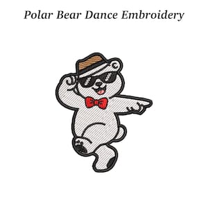 シロクマのダンス刺繍デザイン、かわいい踊るシロクマの機械刺繍ファイル、楽しい漫画の動物のパターン、すぐにダウンロード
