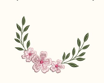 Half Sakura Wreath Digital Embroidery Design – 3 Sizes Included, EMB File Included, Instant Download