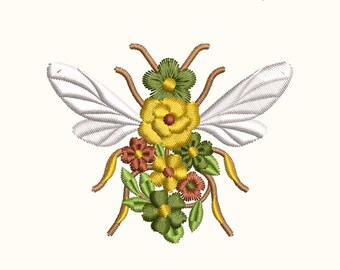 Flower Bee Embroidery Design: Floral Machine Embroidery File (EMB Files Included)