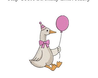 Silly Goose Birthday Embroidery Design: Party Hat Balloon (EMB Included)