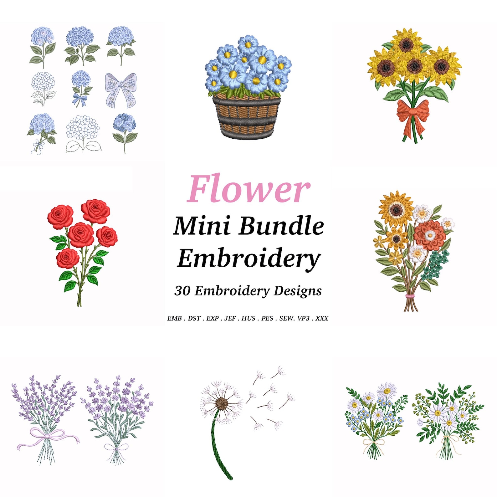 Flower Embroidery Designs: Mini Floral Bundle (EMB Included) - Etsy