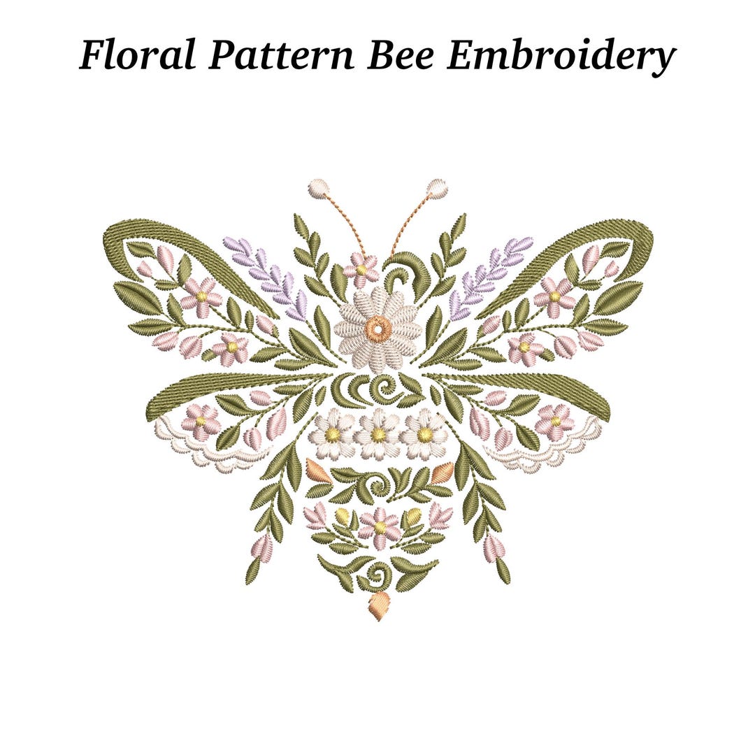 Floral Bee Embroidery Design | Botanical Art (EMB Included) - Etsy