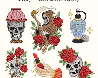 Scary Witch Embroidery Designs - 6 Spooky Files, 3 Sizes, EMB Included