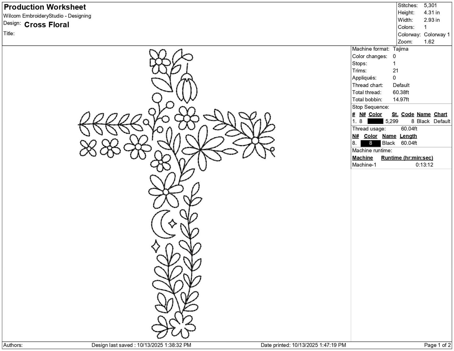 Floral Cross Embroidery Design, Christian Machine Embroidery (EMB ...