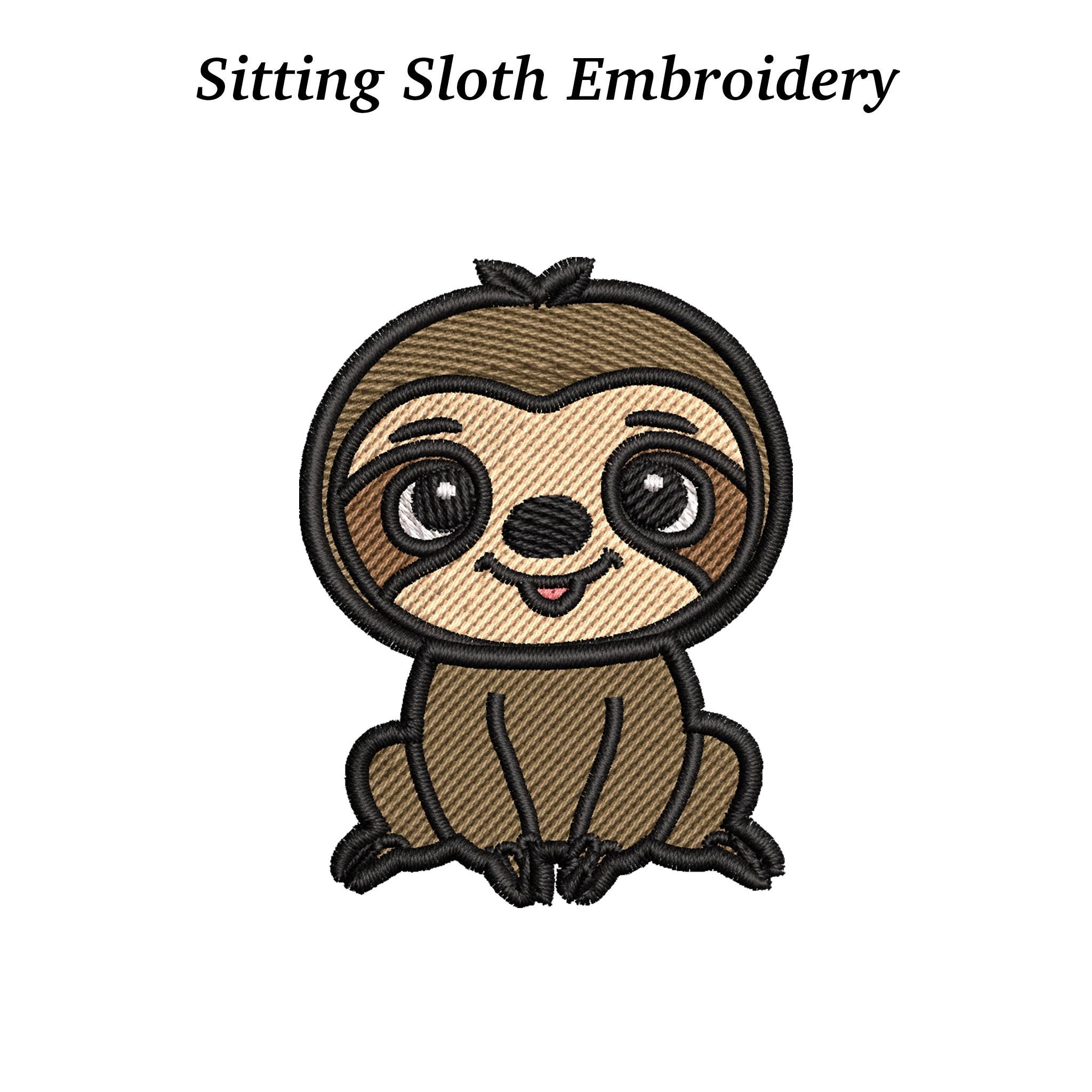 Sitting Sloth Embroidery Design, Cute Lazy Animal Machine Embroidery ...
